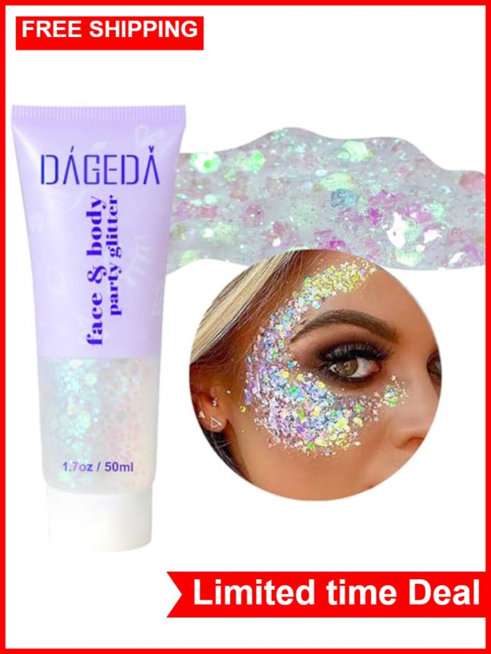 Holographic Chunky Glitter Gel for Face Hair Body, Mermaid Sparkle